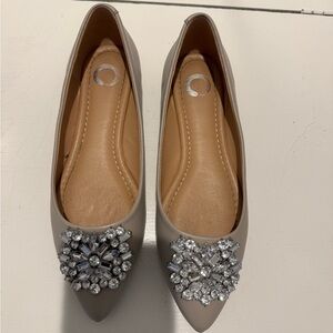 Journee Collection Crystal Embellished Flats in Cream